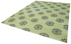 Geometric Duri Green Geometric Cotton Wool Handmade Area Rug 9'1'' x 11'9''