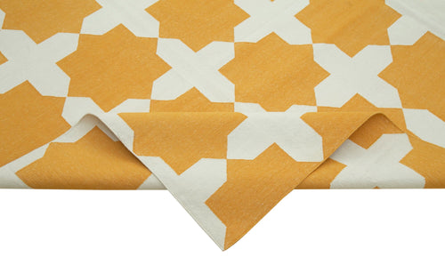 Geometric Duri Yellow Geometric Cotton Wool Handmade Area Rug 9'2'' x 11'9''