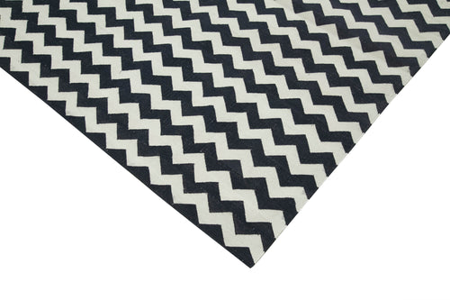 Geometric Duri Black Geometric Cotton Wool Handmade Area Rug 9'0'' x 12'1''