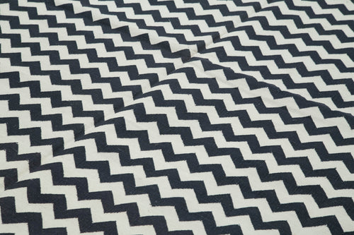Geometric Duri Black Geometric Cotton Wool Handmade Area Rug 9'0'' x 12'1''