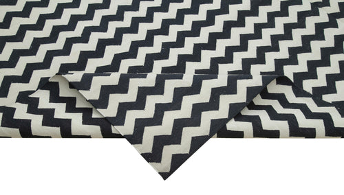 Geometric Duri Black Geometric Cotton Wool Handmade Area Rug 9'0'' x 12'1''