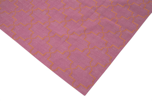 Geometric Duri Pink Geometric Cotton Wool Handmade Area Rug 9'1'' x 11'9''