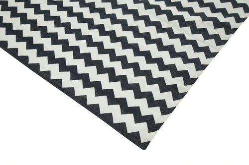 Geometric Duri Black Geometric Cotton Wool Handmade Area Rug 8'11'' x 11'8''