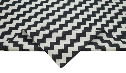 Geometric Duri Black Geometric Cotton Wool Handmade Area Rug 8'11'' x 11'8''