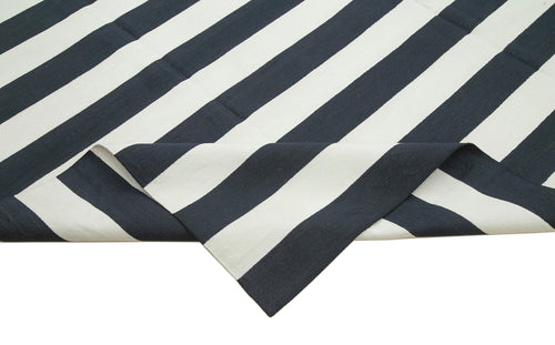 Geometric Duri Black Geometric Cotton Wool Handmade Area Rug 8'10'' x 12'2''