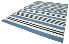 Handmade Area Rug - Blue Geometric Cotton Wool Soft Wool Area Rug 8'11" x 12'0"