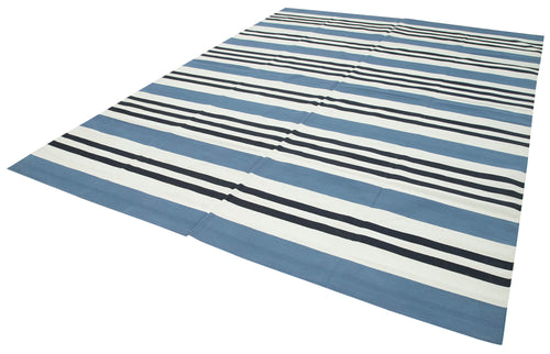 Handmade Area Rug - Blue Geometric Cotton Wool Soft Wool Area Rug 8'11" x 12'0"