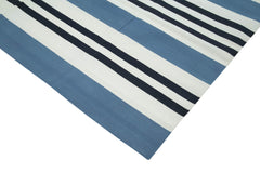 Handmade Area Rug - Blue Geometric Cotton Wool Soft Wool Area Rug 8'11" x 12'0"