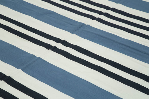 Handmade Area Rug - Blue Geometric Cotton Wool Soft Wool Area Rug 8'11" x 12'0"