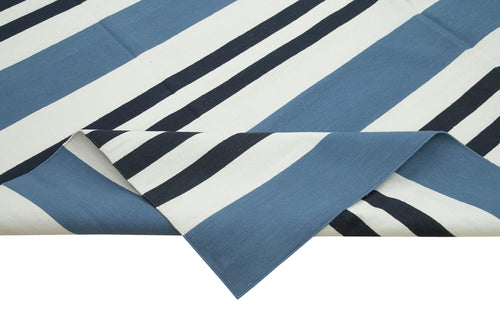 Handmade Area Rug - Blue Geometric Cotton Wool Soft Wool Area Rug 8'11" x 12'0"