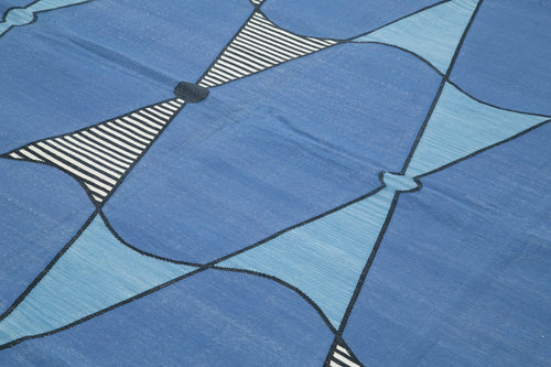 Geometric Duri Blue Geometric Cotton Wool Handmade Area Rug 9'3'' x 11'9''