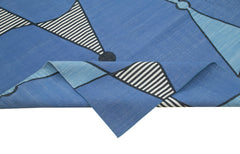 Geometric Duri Blue Geometric Cotton Wool Handmade Area Rug 9'3'' x 11'9''