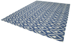 Geometric Duri Blue Geometric Cotton Wool Handmade Area Rug 9'3'' x 11'11''