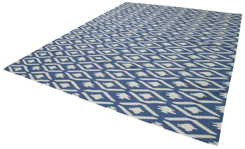 Geometric Duri Blue Geometric Cotton Wool Handmade Area Rug 9'3'' x 11'11''