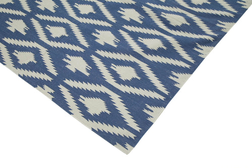 Geometric Duri Blue Geometric Cotton Wool Handmade Area Rug 9'3'' x 11'11''
