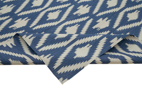 Geometric Duri Blue Geometric Cotton Wool Handmade Area Rug 9'3'' x 11'11''