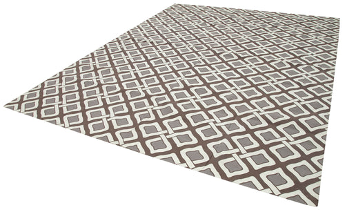 Geometric Duri Brown Geometric Cotton Wool Handmade Area Rug 8'10'' x 11'10''