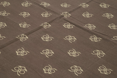 Geometric Duri Brown Geometric Cotton Wool Handmade Area Rug 8'10'' x 11'10''