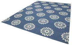 Geometric Duri Blue Geometric Cotton Wool Handmade Area Rug 9'1'' x 11'11''
