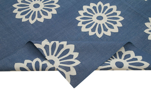 Geometric Duri Blue Geometric Cotton Wool Handmade Area Rug 9'1'' x 11'11''