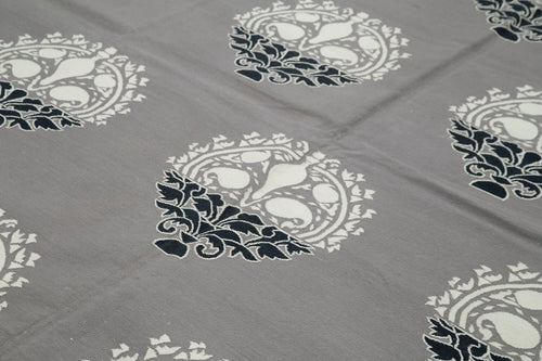 Handmade Area Rug - Geometric Grey Cotton Wool Carpet 9'2''x11'11'' Durable Style