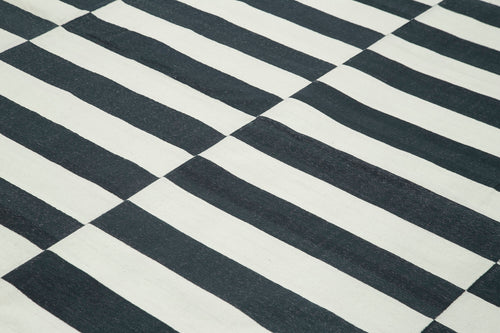 Geometric Duri Black Geometric Cotton Wool Handmade Area Rug 9'1'' x 11'10''