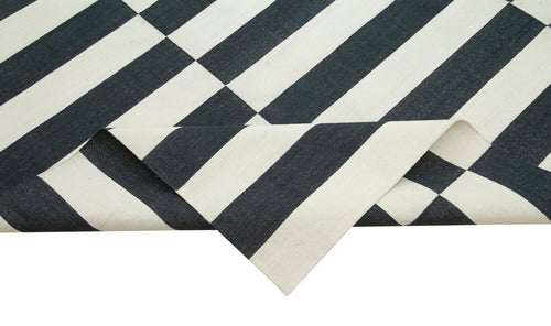 Geometric Duri Black Geometric Cotton Wool Handmade Area Rug 9'1'' x 11'10''