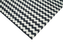 Handmade Area Rug – Black Geometric Cotton Wool Vintage Handwoven Carpet 10'x14'