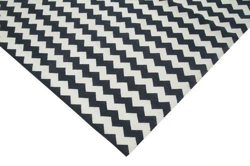 Handmade Area Rug – Black Geometric Cotton Wool Vintage Handwoven Carpet 10'x14'