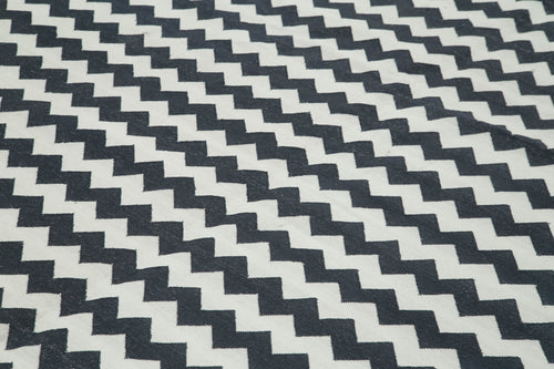 Handmade Area Rug – Black Geometric Cotton Wool Vintage Handwoven Carpet 10'x14'