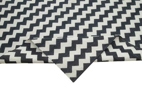 Handmade Area Rug – Black Geometric Cotton Wool Vintage Handwoven Carpet 10'x14'