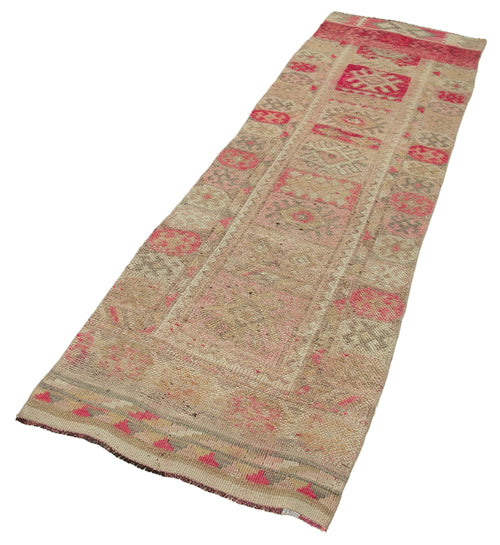 Vintage Herki Beige Vintage Cotton Wool Handmade Area Rug 2'7'' x 9'3''