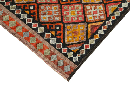 Vintage Herki Black Vintage Cotton Wool Handmade Area Rug 2'11'' x 14'4''