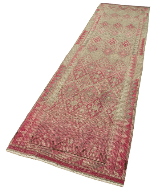 Vintage Herki Beige Vintage Cotton Wool Handmade Area Rug 2'10'' x 11'5''