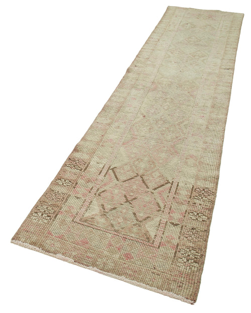 Vintage Herki Beige Vintage Cotton Wool Handmade Area Rug 2'8'' x 11'2''