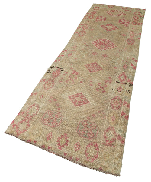 Handmade Area Rug - Vintage Cotton Wool Blend Neutral Beige Turkish Carpet 2'11''x10'4''