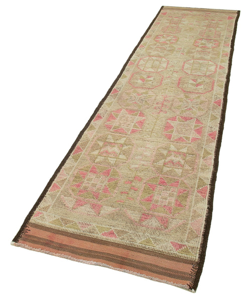 Vintage Herki Beige Vintage Cotton Wool Handmade Area Rug 2'9'' x 11'1''