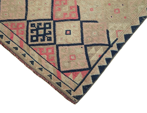Vintage Herki Beige Vintage Cotton Wool Handmade Area Rug 2'9'' x 12'4''