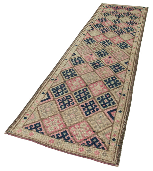 Vintage Herki Beige Vintage Cotton Wool Handmade Area Rug 2'11'' x 11'7''