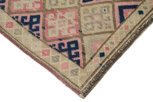 Vintage Herki Beige Vintage Cotton Wool Handmade Area Rug 2'11'' x 11'7''