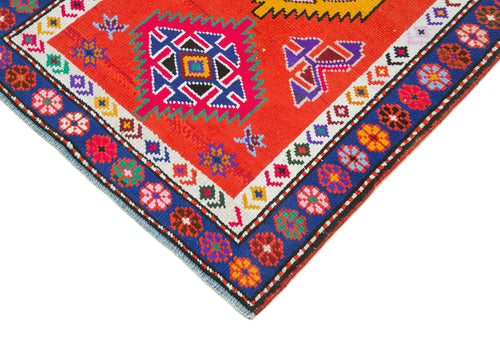 Vintage Herki Red Vintage Cotton Wool Handmade Area Rug 2'8'' x 11'0''