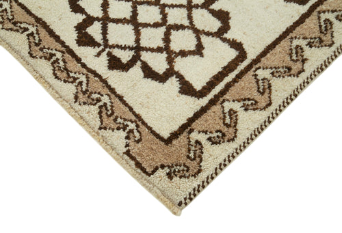 Vintage Herki Beige Vintage Cotton Wool Handmade Area Rug 3'3'' x 10'7''