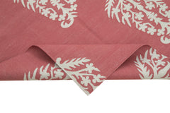 Handmade Area Rug - Red Geometric Cotton Wool 3'7'' x 5'6'' Vintage Turkish Carpet