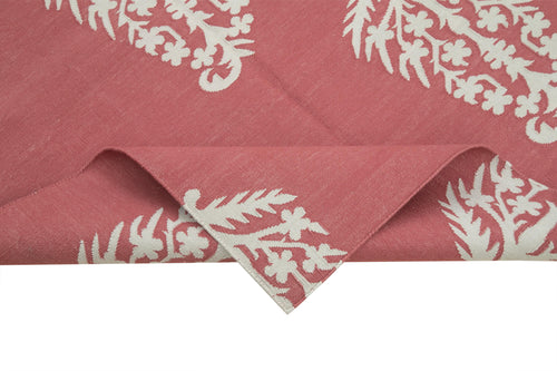 Handmade Area Rug - Red Geometric Cotton Wool 3'7'' x 5'6'' Vintage Turkish Carpet