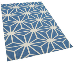 Geometric Duri Blue Geometric Cotton Wool Handmade Area Rug 3'8'' x 5'6''