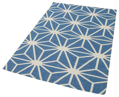 Geometric Duri Blue Geometric Cotton Wool Handmade Area Rug 3'8'' x 5'6''