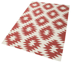 Duri Red Geometric Cotton Wool Handmade Area Rug 3'6'' x 5'5''