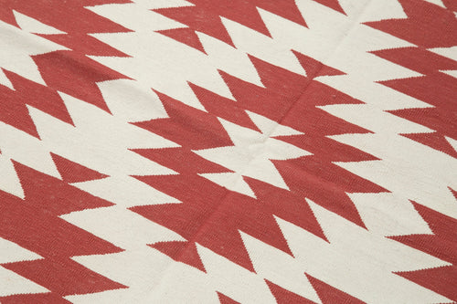 Duri Red Geometric Cotton Wool Handmade Area Rug 3'6'' x 5'5''
