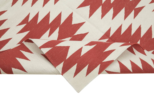 Duri Red Geometric Cotton Wool Handmade Area Rug 3'6'' x 5'5''