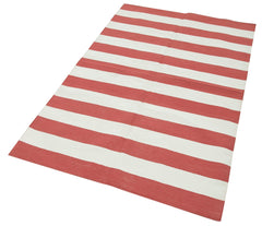 Handmade Area Rug - Red Geometric Cotton Wool Blend Durable Floor Covering 3'6" x 5'8"